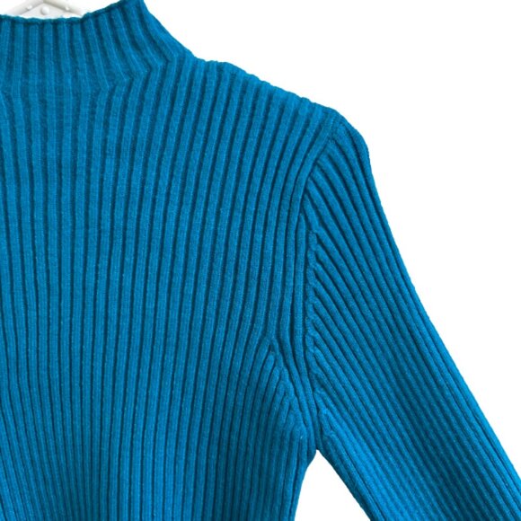 NWT Zara Turquoise Ribbed Cropped Mock Neck Sweater M NWT Viscose Blend Pullover - Picture 2 of 8